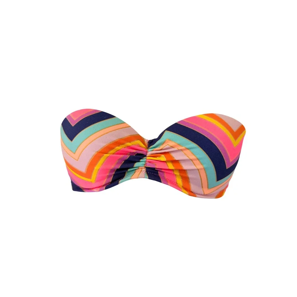Y2K 2000s Victorias‎ Secret Chevron Stripe Bandeau Bikini Top Multi Color Gold